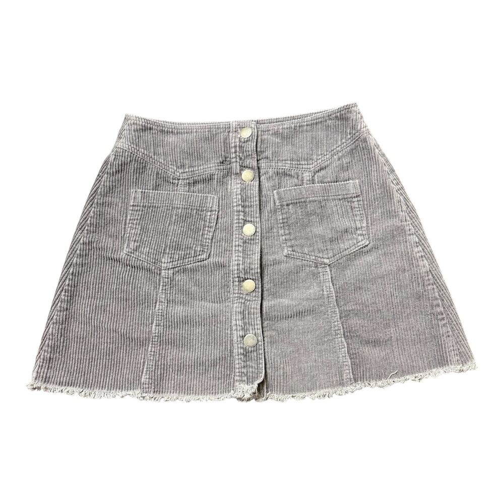 Mittoshop Grey Small Women Corduroy Button Front Short Skirt Y2K Style Chic